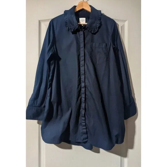 Pink Tartan | Ruffle Collar Tunic In Navy - Picture 1 of 9